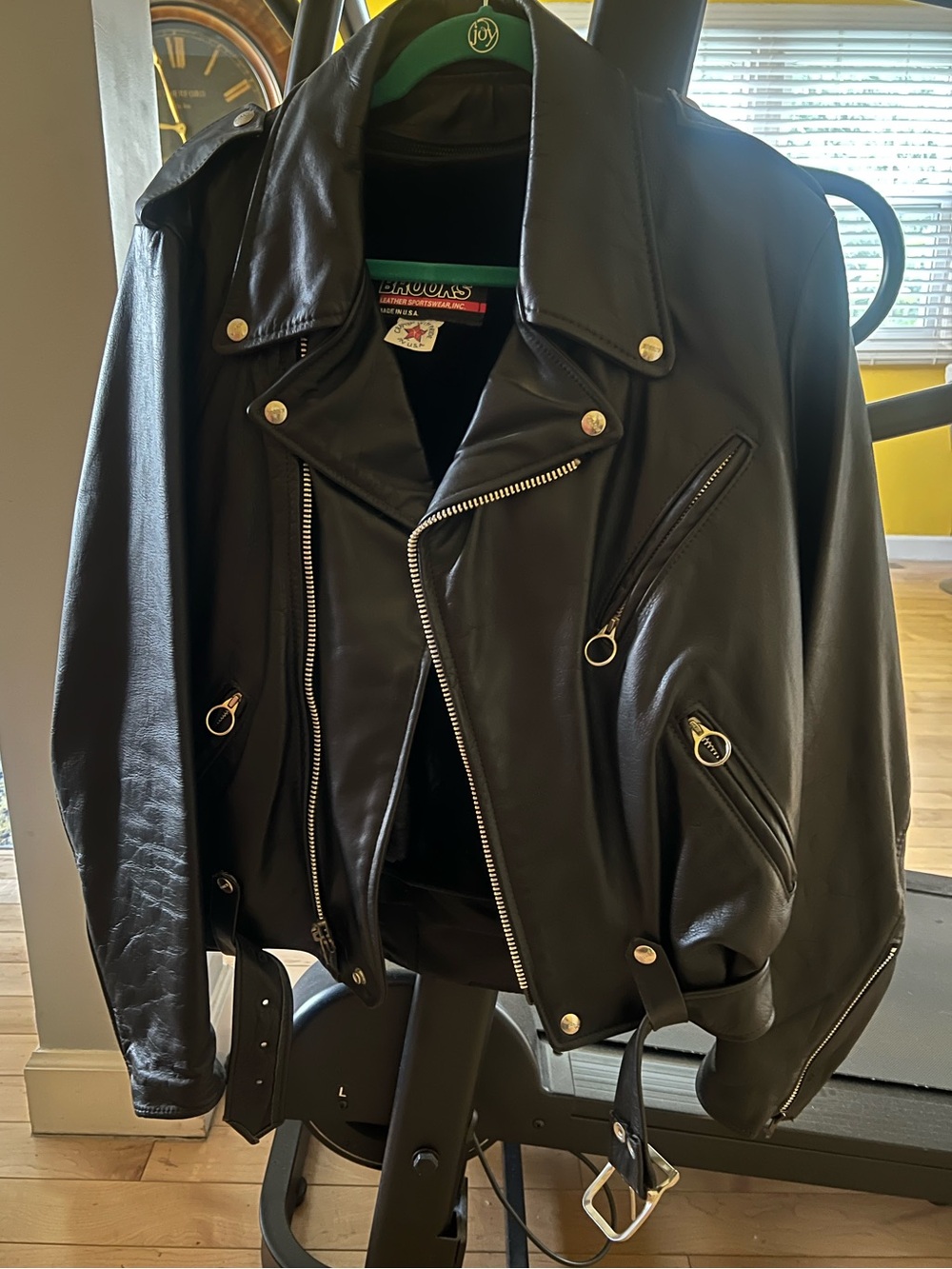 Vintage 1970’s or 19Brooks Black Leather Moto Jacket with Leather Silver Hardwar